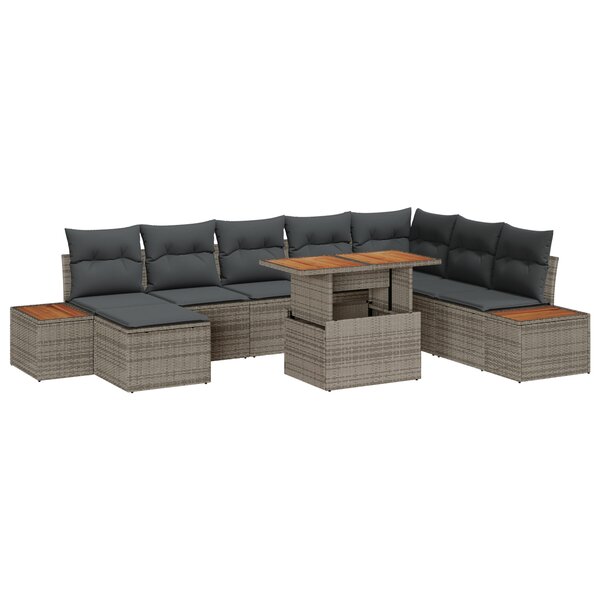 vidaXL Ensemble de salle à manger de jardin 9 pièces avec coussins en gris poly rotin acacia