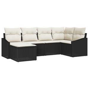 vidaXL Ensemble de canapé de jardin 6 pièces avec coussins noir poly rattan