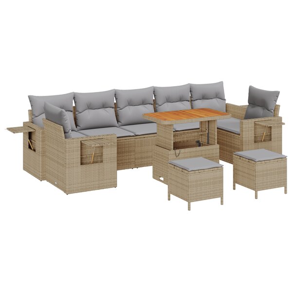 vidaXL Ensemble de Sofa de Jardin 10 Pièces avec Coussins Beige Poly Rotin Acacia