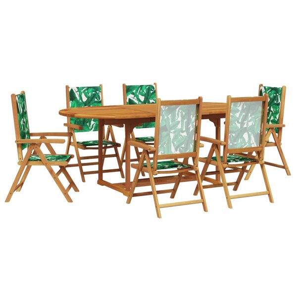 vidaXL Ensemble à manger de jardin 7 Pièces motif de feuilles tissu bois
