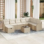 vidaXL Ensemble de Canapés de Jardin de 9 Pièces avec Coussins en Rattan Poly Beige