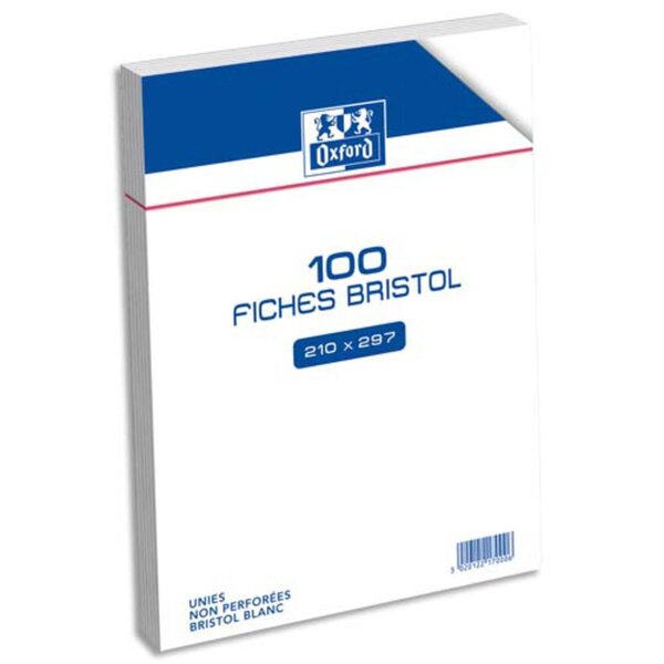 Sachet de 100 fiches bristol A4 non perforées 21 x 29,7 cm - uni blanc (boîte 100 unités)