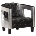 vidaXL Fauteuil en style d'aviation noir cuir véritable