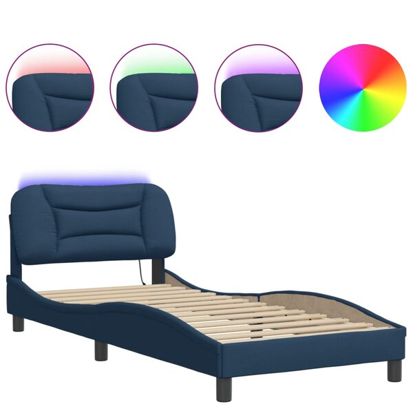 vidaXL Cadre de lit avec lumières LED bleu 90x190 cm tissu