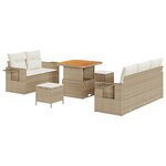 Set de canapés de jardin 8 pièces avec coussins Beige Poly Rotin Acacia