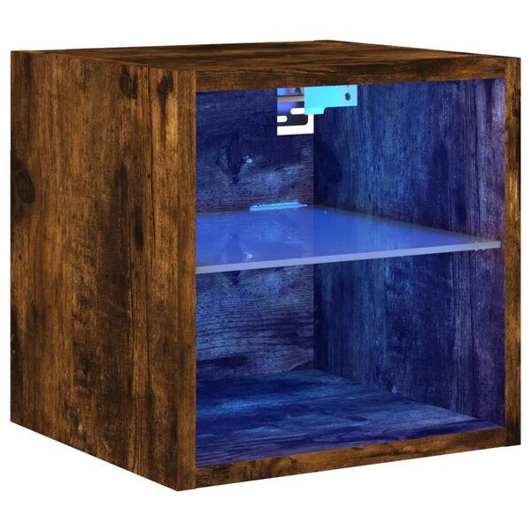 vidaXL Meuble TV mural avec lumières LED chêne fumé 30x28 5x30 cm