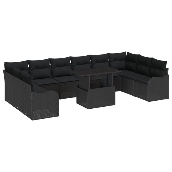 Canapé jardin vidaXL 11 pièces avec coussins en rotin poly noir