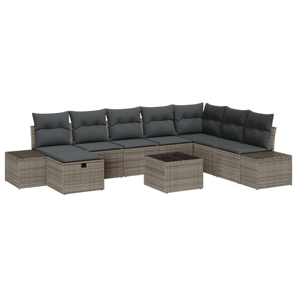 vidaXL Ensemble de Canapé de Jardin 9 pièces avec Coussins Gris en Rotin Synthétique