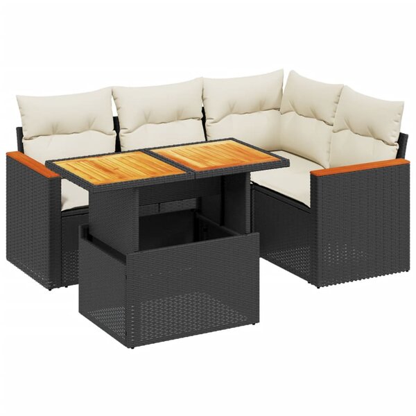 vidaXL Salon de jardin 5 Pièces avec coussins noir résine tressée