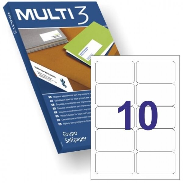 Multi3 Pack de 1 000 étiquettes permanentes 99 1x57 mm - Bords émoussés - 100 feuilles x 10 étiquettes - Couleur blanche