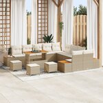 Ensemble de 14 Pièces de Canapés de Jardin avec Coussins Beige Poly Rattan Acacia