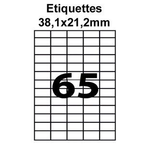 Étiquettes adhésives  38 1x21 2mm  (65étiquettes/feuille) - blanc - 20 feuilles -t3azur