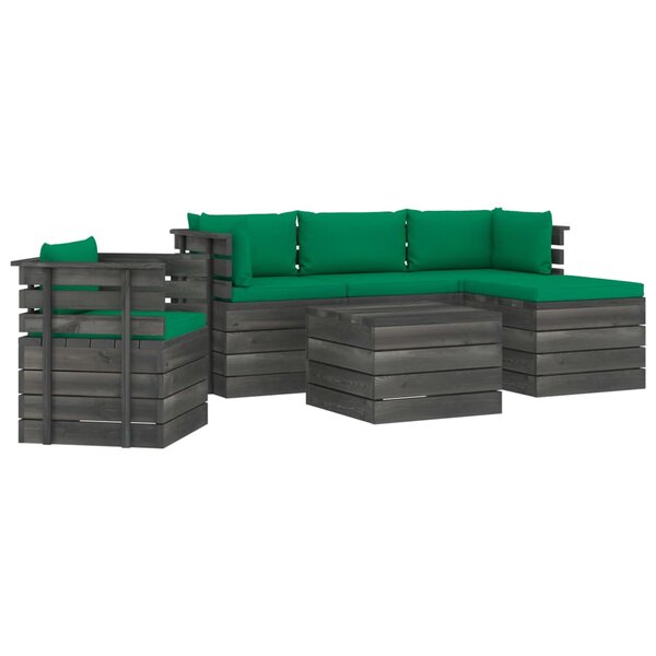 vidaXL Salon palette de jardin 6 Pièces avec coussins Bois de pin massif
