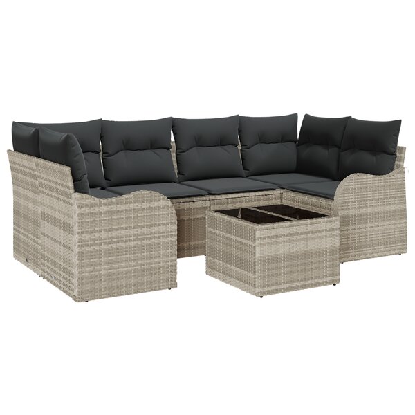 Ensemble de Canapé de Jardin vidaXL de 7 Pièces avec Coussins Gris Clair Rattan Poly