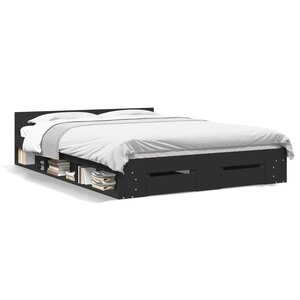 vidaXL Cadre de lit avec tiroirs sans matelas noir 140x200 cm
