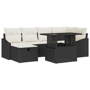vidaXL Ensemble de Canapés de Jardin 7 pièces avec Coussins en Poly Rattan Noir