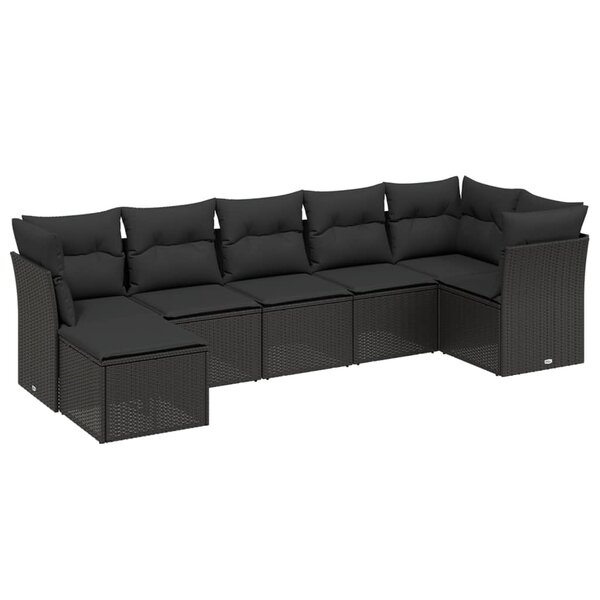 vidaXL Salon de jardin 7 Pièces avec coussins noir résine tressée