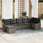 vidaXL Ensemble de canapés de jardin 7 pièces avec coussins en poly rotin gris