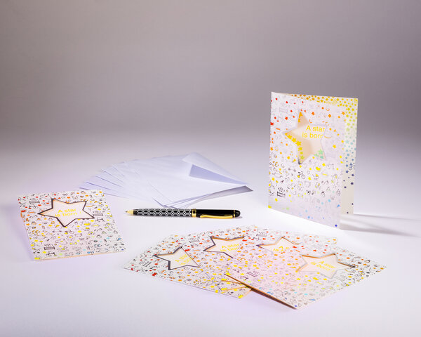 Sachet de 6 cartes doubles de faire-part de naissance et 6 enveloppes