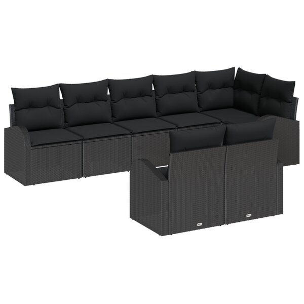 vidaXL Ensemble de canapé de jardin 8 pièces avec coussins en poly rotin noir