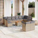 vidaXL Salon de jardin et coussins 13 Pièces mélange beige résine tressée