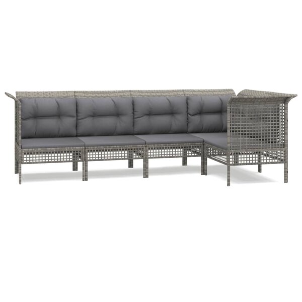 vidaXL Salon de jardin 5 Pièces avec coussins Gris Résine tressée