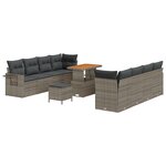 vidaXL Ensemble de Canapé de Jardin 11 Pièces avec Coussins Gris Rattan Poly Acacia