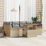Ensemble de Canapé de Jardin de 7 Pièces avec Coussins Beige en Rattan Poly