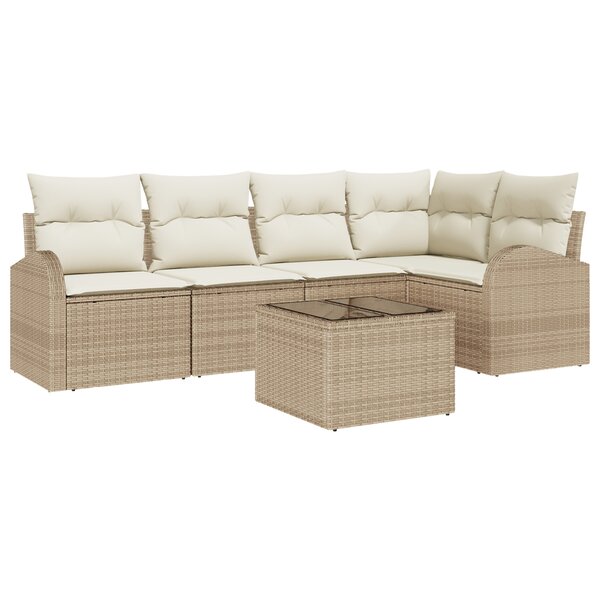 vidaXL Set de Canapés de Jardin en 6 pièces avec Coussins Marron Poly Rattan