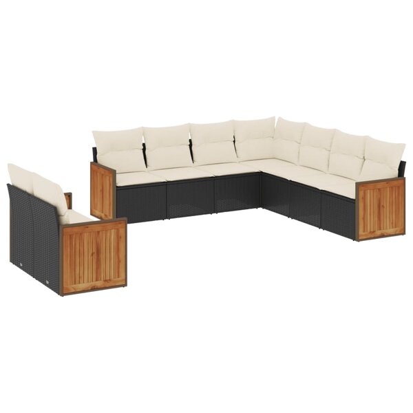 vidaXL Salon de jardin 9 Pièces avec coussins noir résine tressée