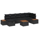vidaXL Ensemble de Canapé de Jardin 8 Pièces avec Coussins Noir Poly Rotin