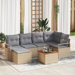 Ensemble de Canapés de Jardin 7 Pièces avec Coussins Beige Poly Rattan Acacia