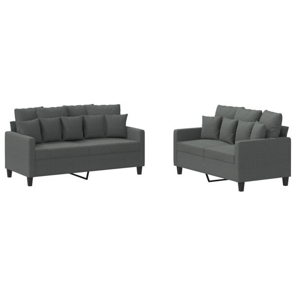 vidaXL Ensemble de canapés 2 Pièces avec coussins Gris foncé Tissu