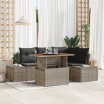 vidaXL Set de salle à manger de jardin 5 pièces avec coussins gris poly rattan acacia