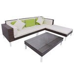 Salon de jardin meuble d'extérieur ensemble de mobilier 4 pièces avec coussins résine tressée marron 02_0016194