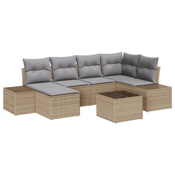 vidaXL Ensemble de canapé de jardin 7 pièces avec coussins en poly rattan noir