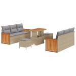 Ensemble de Canapé de Jardin vidaXL de 9 Pièces avec Coussins en Rattan Polybeige et Acacia