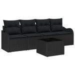 Ensemble de canapé de jardin vidaXL 5 pièces avec coussins en rattan noir poly