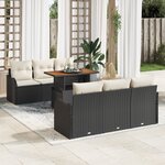Ensemble de 7 Pièces de Canapé de Jardin avec Coussins Noir Osier Poly