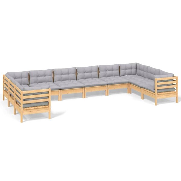 vidaXL Salon de jardin 10 Pièces avec coussins gris Bois de pin