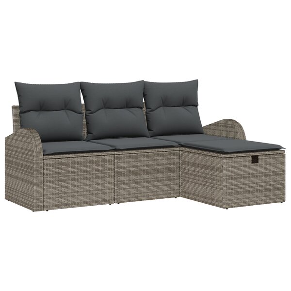 vidaXL Ensemble de Canapés de Jardin 4 Pièces avec Coussins Rattan Poly Gris