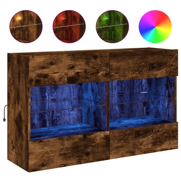 vidaXL Meuble TV mural avec lumières LED chêne fumé 98 5x30x60 5 cm