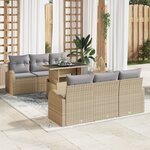 Ensemble de 7 Pièces de Canapés de Jardin avec Coussins Beige Poly Rattan