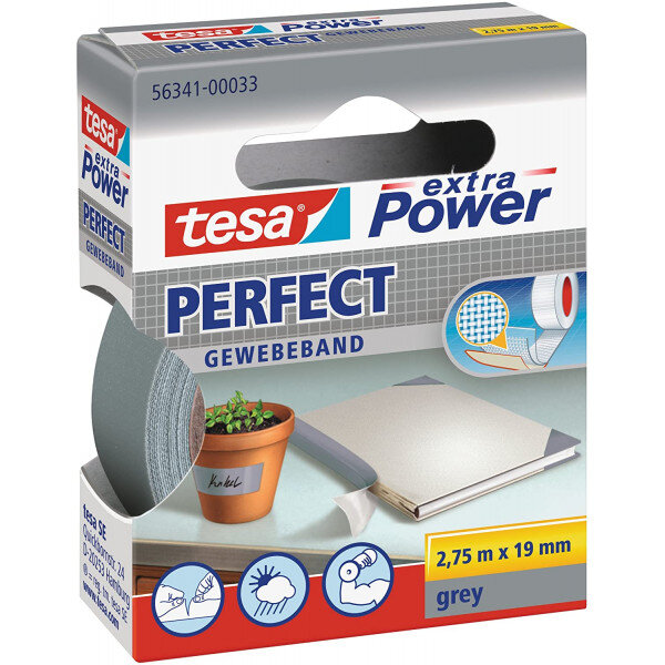 Ruban adhésif toilé réparation fixation tesa power effect 2 75m x 19mm gris