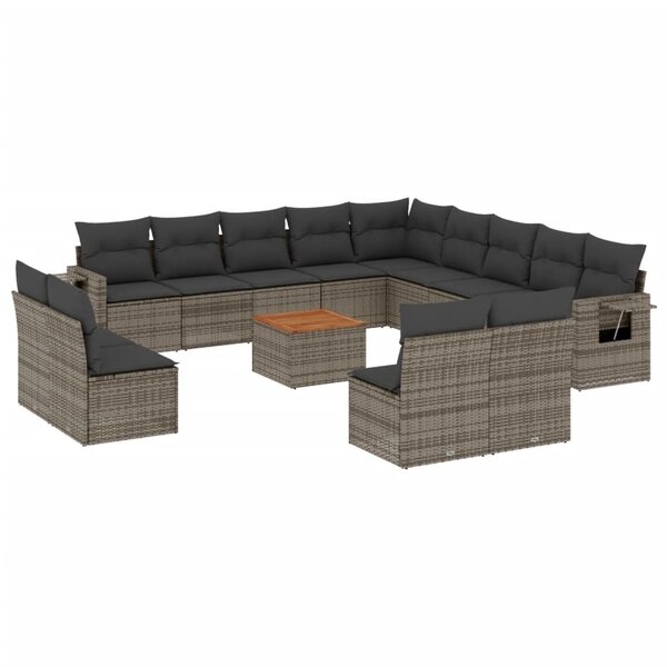 vidaXL Salon de jardin avec coussins 14 Pièces gris résine tressée
