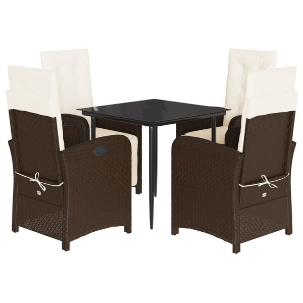 vidaXL Ensemble à manger de jardin 5 Pièces et coussins marron poly rotin