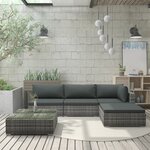 vidaXL Salon de jardin 5 Pièces avec coussins résine tressée gris