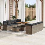 vidaXL Ensemble de canapé de jardin 11 pièces avec coussins en gris poly rotin acacia