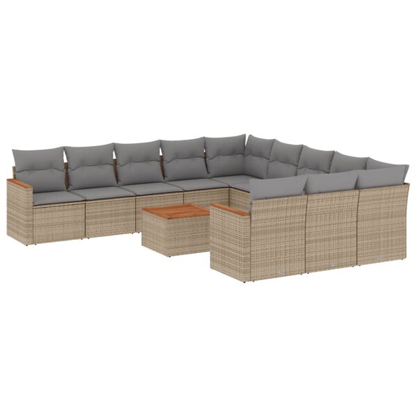 vidaXL Salon de jardin et coussins 12 Pièces mélange beige résine tressée