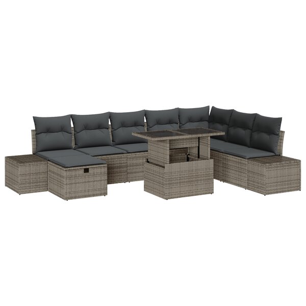 vidaXL Ensemble de 9 Canapés de Jardin avec Coussins Gris en Rattan Poly
